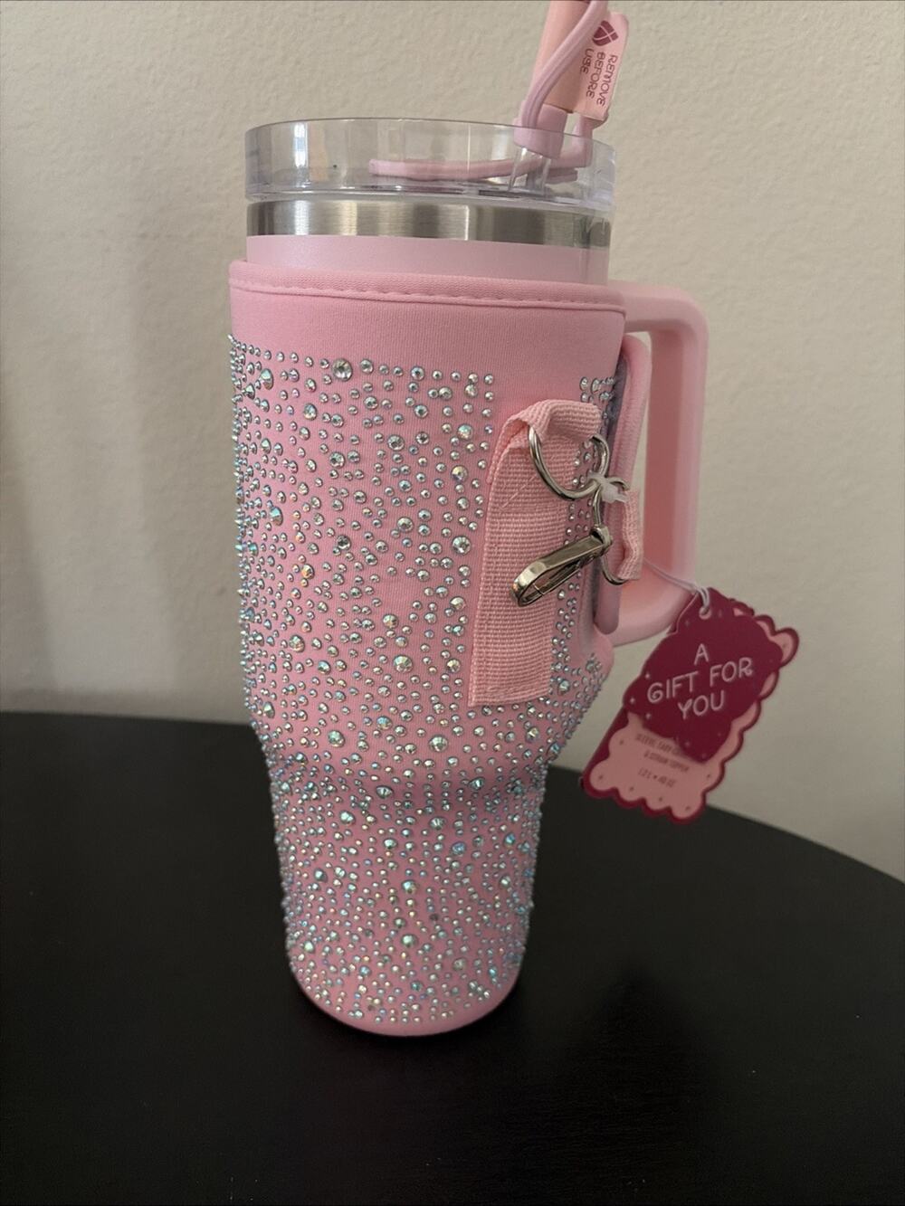 Manna Atlas Pink Tumbler 40 oz Bling Rhinestone Sleeve Strap New